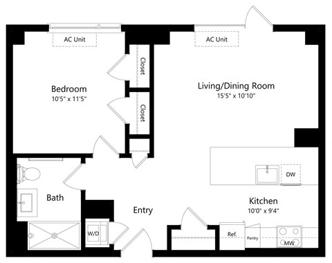 One Bedroom Floor Plan at One East Harlem Luxury Apartments in East Harlem NY